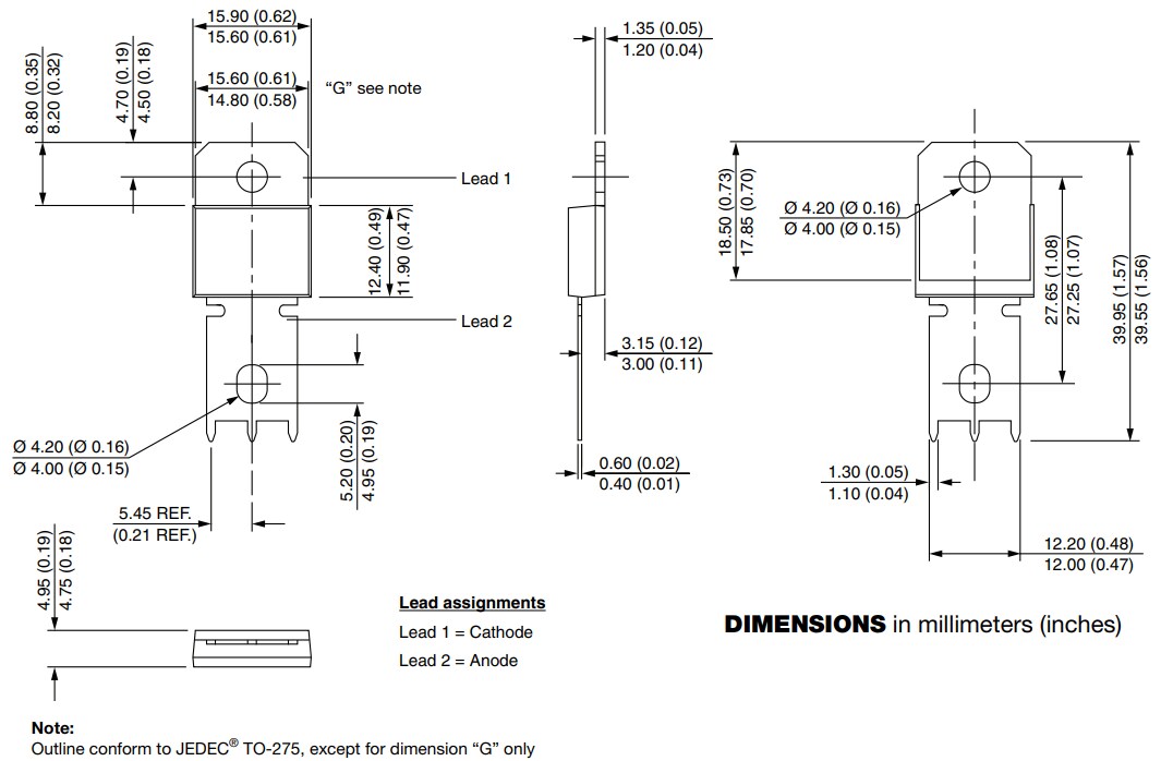 Mechanical Drawing - Vishay Semiconductors VS-EBU15006HN4 Ultrafast Soft Recovery Diode